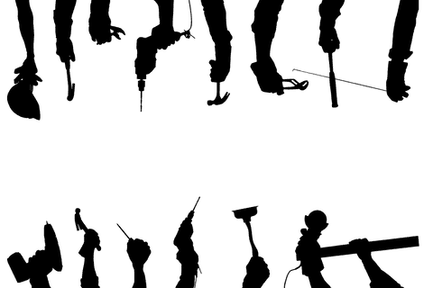 Transparent tools and hands craftsmanship graphic banner