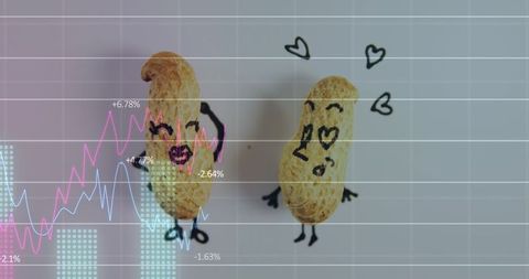 Cute Peanut Characters with Stock Market Graph Overlay