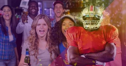 American Football Player and Friends Celebrating Victory