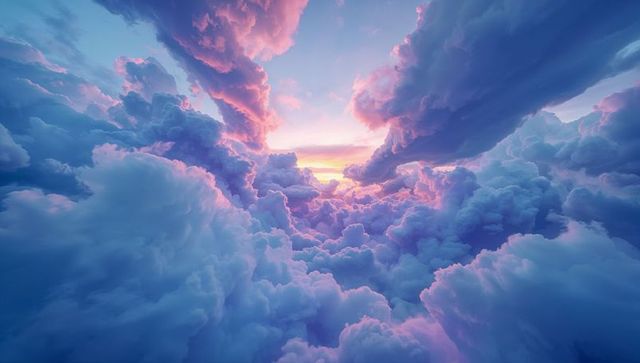 Serene sunrise clouds with ethereal pink and purple hues