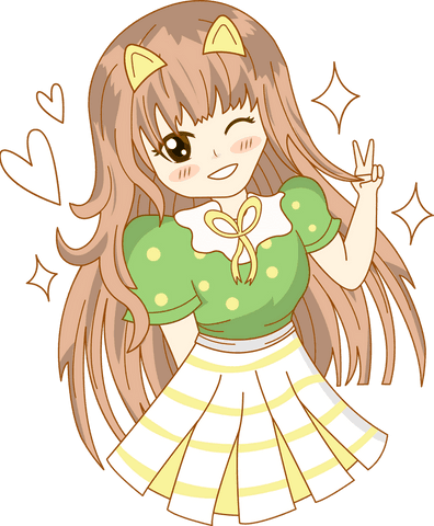 Anime-style girl winking with cat ears and hearts on transparent background