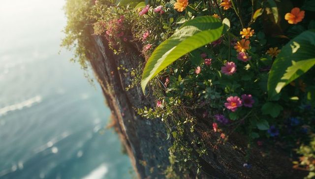 Lush Cliffside Blossoms Highlighting Scenic Coastal Beauty
