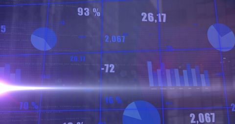 Digital data visualization with graphs and percentages overlay