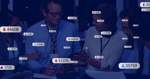 Business Team Analyzing Digital Engagement Metrics Together