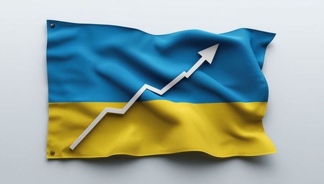 Ukrainian Flag with Upward Arrow Symbolizing Growth and Optimism