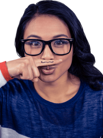 playful asian woman holding finger moustache with transparent background - Download Free Stock Videos Pikwizard.com