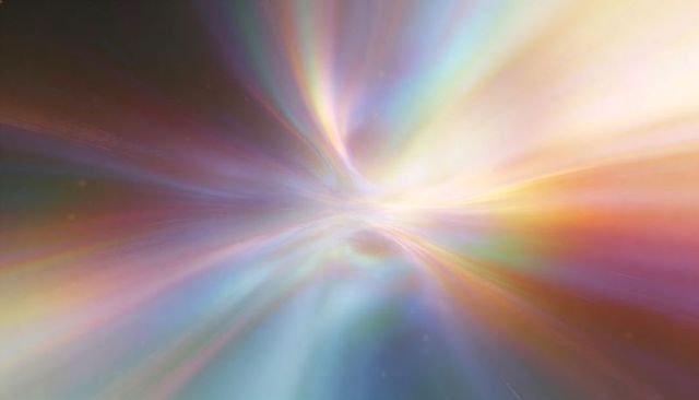 Radiant multicolor light tunnel through nebula, ethereal cosmic gradient burst