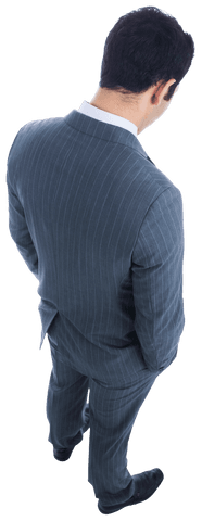 Rear View of Biracial Businessman in Pinstripe Suit on Transparent Background
