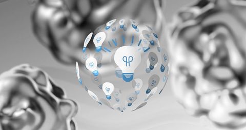 Sphere with Light Bulb Icons Symbolizing Innovation