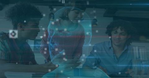 Teammates Analyzing Holographic 3D Model in Innovative Lab