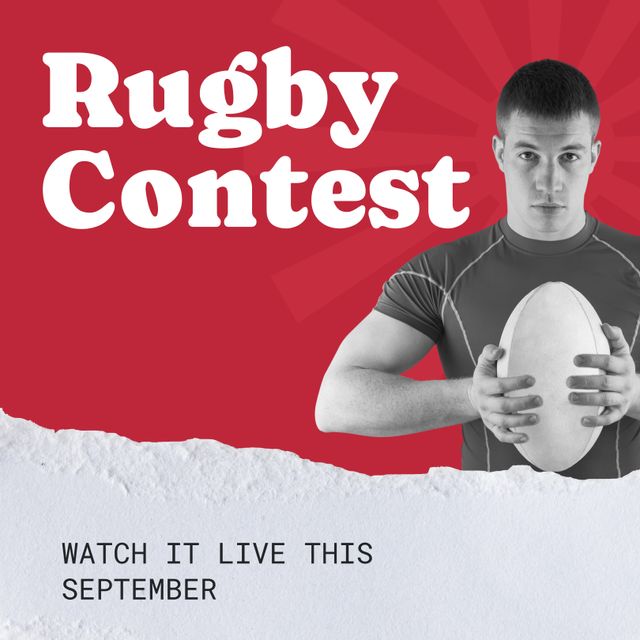 Rugby Contest Promotion with Rugby Player Holding Ball - Download Free Stock Templates Pikwizard.com