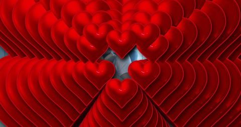 Symmetrical 3d red heart tunnel in digital art concept