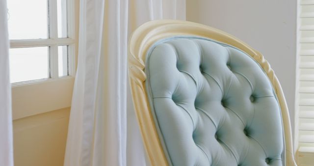 Luxurious Tufted Chair Near Window with Sheer Curtains - Download Free Stock Images Pikwizard.com