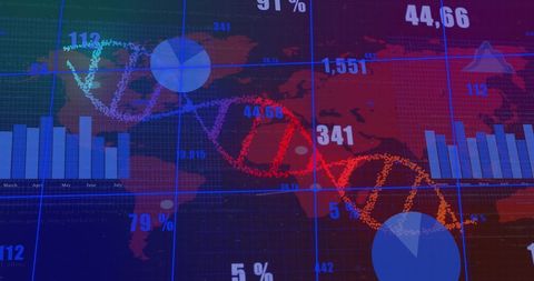 DNA Strand Overlaying Global Data Patterns - Download Free Stock Images Pikwizard.com