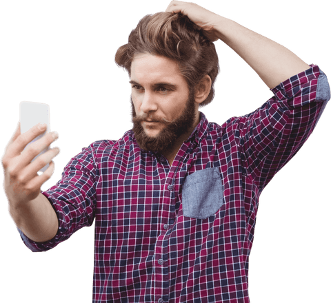 Confident hipster taking selfie transparent background