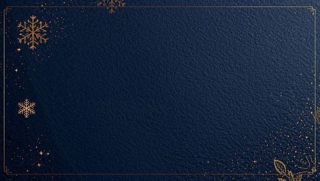 Navy textured holiday frame featuring gold double border, snowflakes and foliage accents