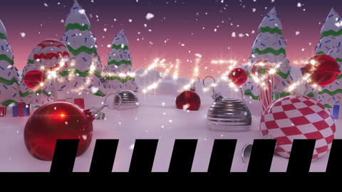 Festive Christmas Wonderland with Snowfall and Sparkling Text