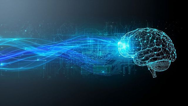 Futuristic Digital Brain with Blue Data Streams