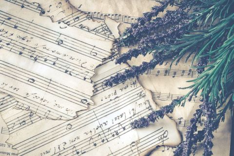 Vintage sheet music with lavender sprigs