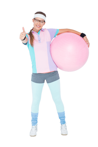 Transparent Hipster Athlete Holding Pink Exercise Ball
