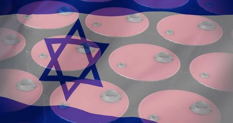 Oil barrels against israeli flag expanding energy industry potential