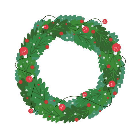 Festive Christmas Wreath with Red Ornaments on Transparent Background