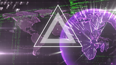 Futuristic Digital Interface with Triangular Element and Global Map