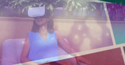 Woman using vr headset in modern lounge experience