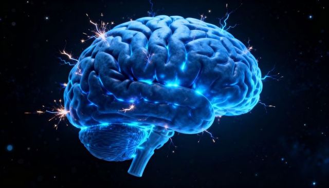 Neon Brain Emitting Electrical Pulses and Synaptic Sparks for AI Neural Concepts