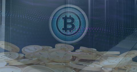 Digital Bitcoin Overlay with Data Network Background Concept