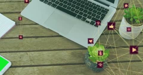 Digital Connections Mapping to Laptop in Modern Workspace