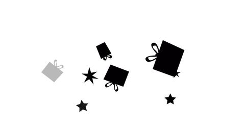 Floating gift boxes and stars on white background