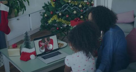 Family Celebrating Christmas with Virtual Festive Video Call - Download Free Stock Images Pikwizard.com