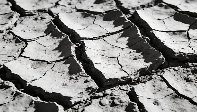 Cracked clay ground showing deep fissures and polygonal plates