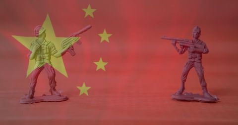 Toy Soldiers Against Chinese Flag Represent Military Concept - Download Free Stock Images Pikwizard.com
