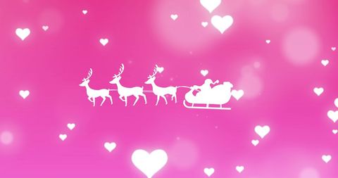 Santa Sleigh with Reindeer over Pink Heart Background - Download Free Stock Images Pikwizard.com