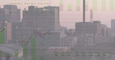 Financial Analysis Overlay on Industrial Cityscape