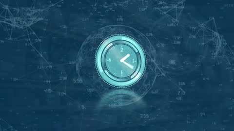 Animated Clock Against Digital Network Background