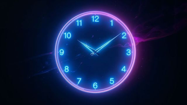 Floating neon clock with glowing blue numerals