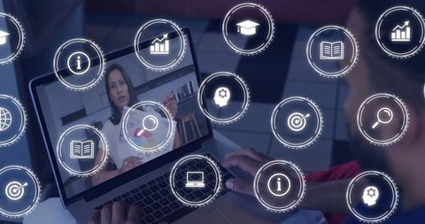 Man Engaged in Digital Analytics with Interactive Interface