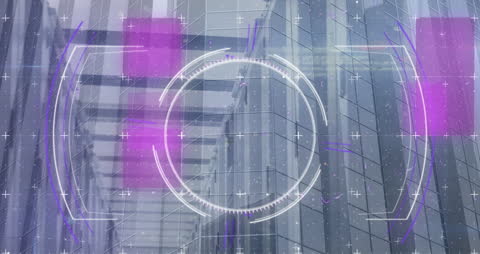 Futuristic Overlay on Computer Server Room with Glitch Effects