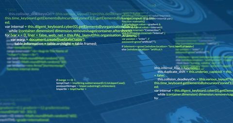 Abstract Tech Landscape with Floating Code and Global Map