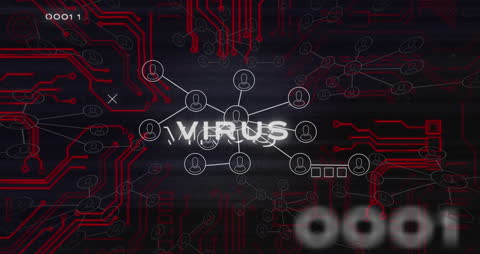 Abstract Digital Virus Attack Over Circuit Board Illustration