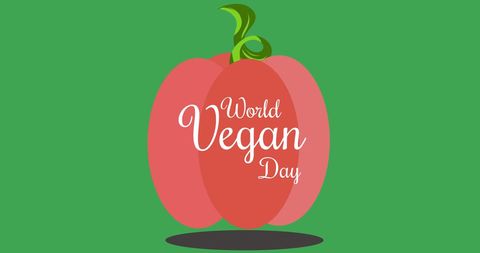 World Vegan Day Banner with Apple Illustration and Green Background