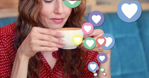 Inspirational online engagement with coffee and heart icons