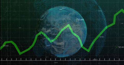 Futuristic analytics dashboard with earth and green graph