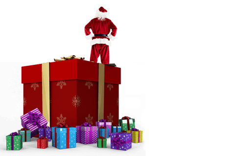 Santa Claus and Christmas Gifts on Transparent Background