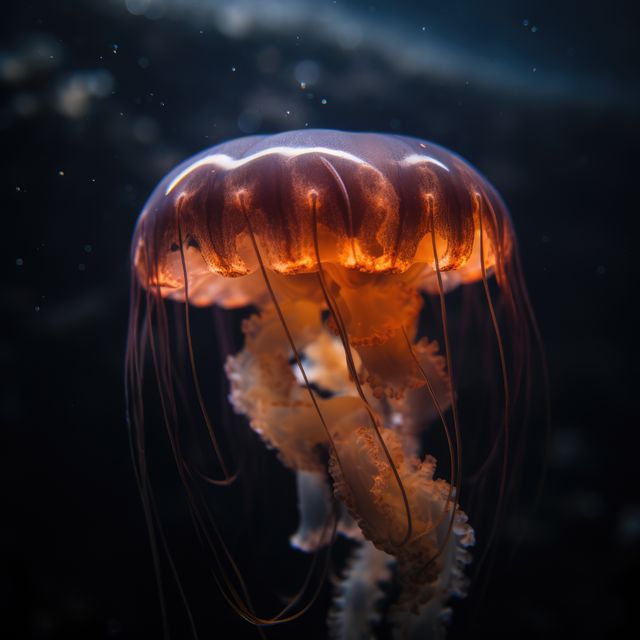 Close up of orange glowing jellyfish underwater, created using generative ai technology - Download Free Stock Photos Pikwizard.com