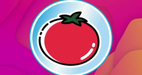 Tomato Illustration on Abstract Red Background with Geometric Shapes