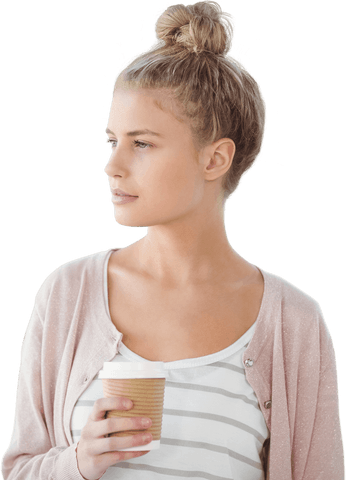 transparent woman holding coffee cup looking thoughtful - Download Free Stock Videos Pikwizard.com